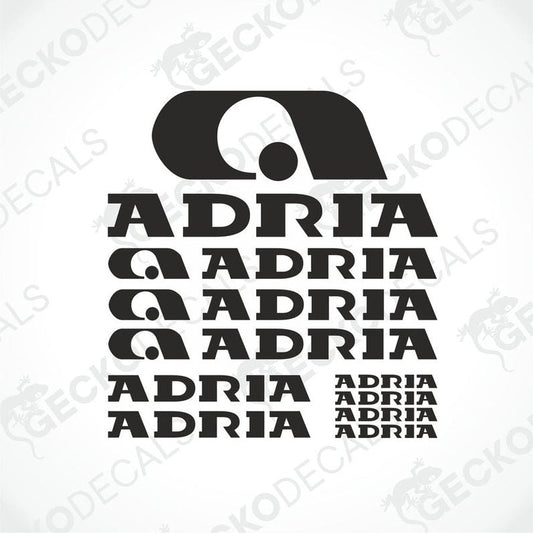Black Adria Caravan logo and text die-cut vinyl sticker set for caravan interior exterior decoration