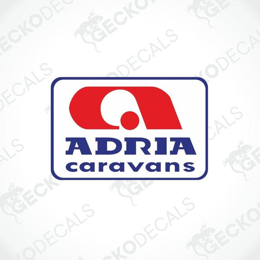 ADRIA Caravans printed laminated decal with red stylized A logo and blue text