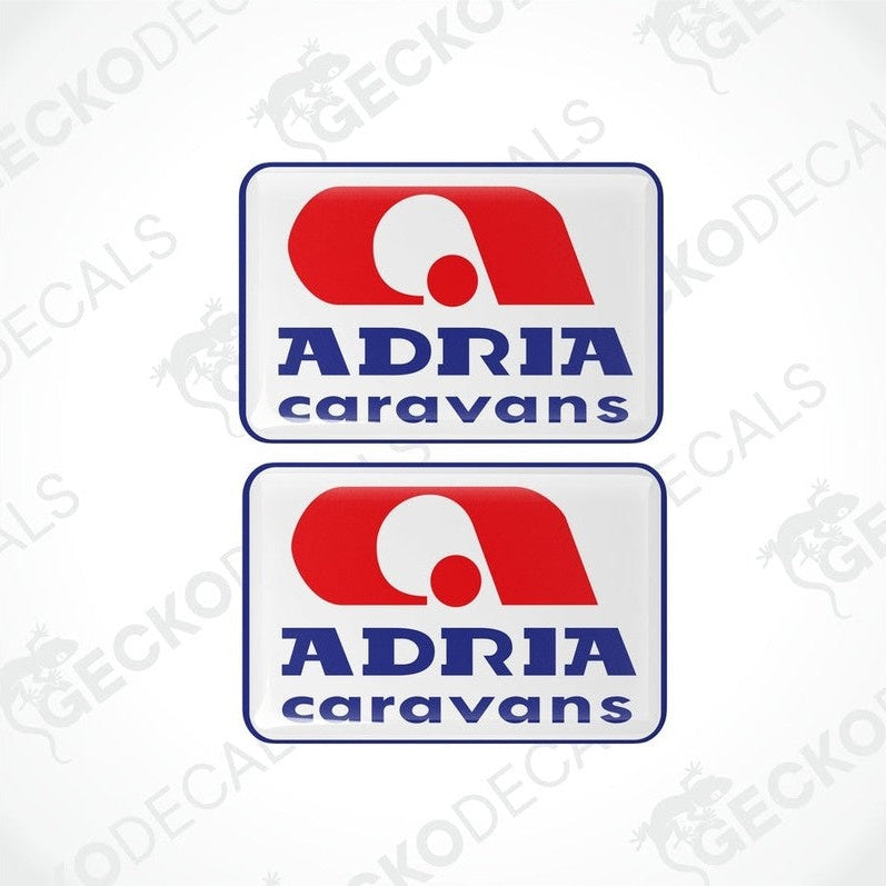 ADRIA Caravans epoxy resin vinyl decal set with red logo and blue text