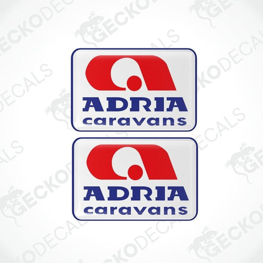 ADRIA Caravans epoxy resin vinyl decal set with red logo and blue text