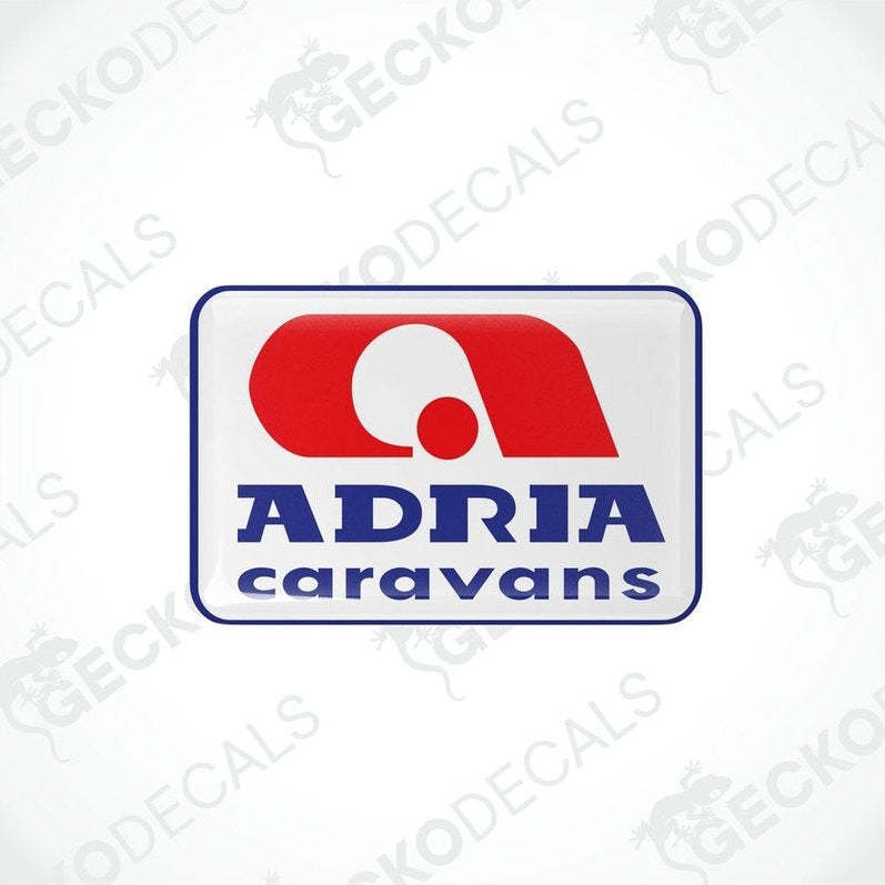 Single ADRIA Caravans domed epoxy sticker with glossy finish and rounded corners