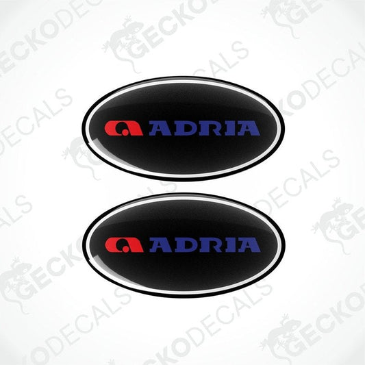 ADRIA epoxy resin caravan decals set with domed finish and red blue logo