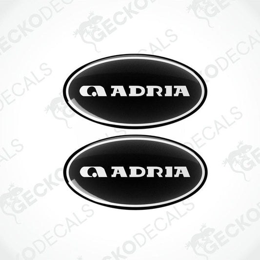 Set of two Adria epoxy resin caravan decals with domed finish