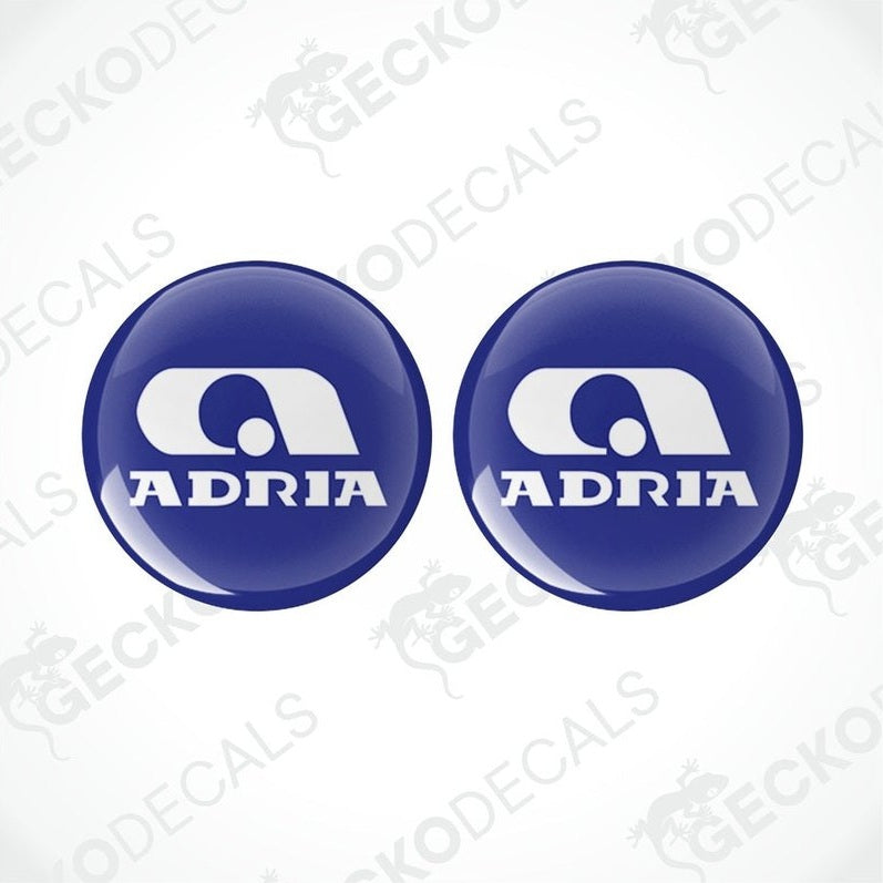 Blue Adria epoxy resin caravan decals set with domed glossy finish