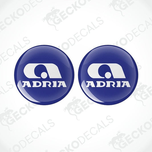 Blue Adria epoxy resin caravan decals set with domed glossy finish