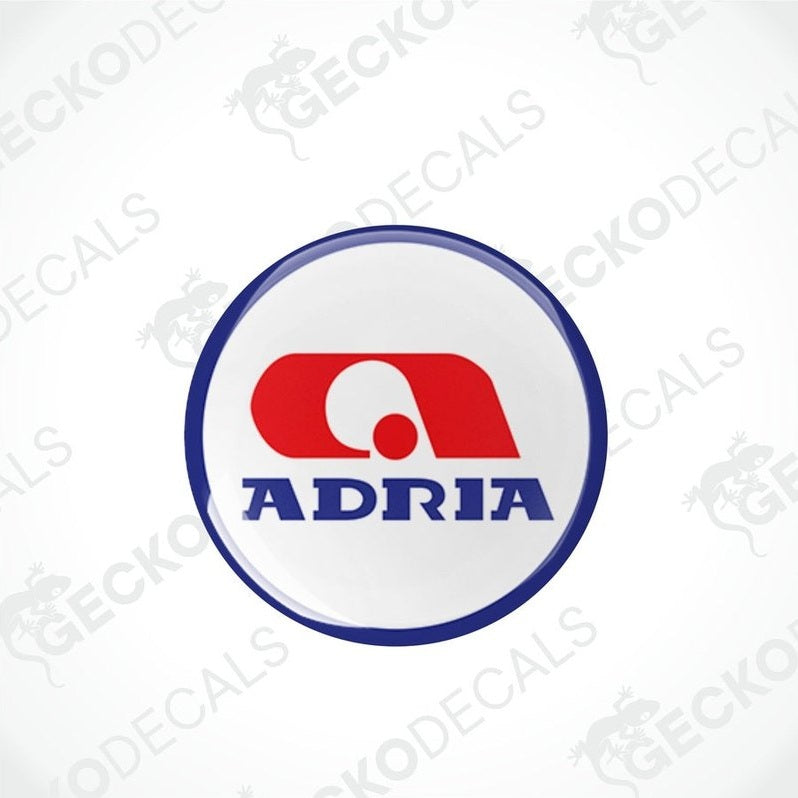 ADRIA Epoxy Decal with domed glossy finish and red blue logo