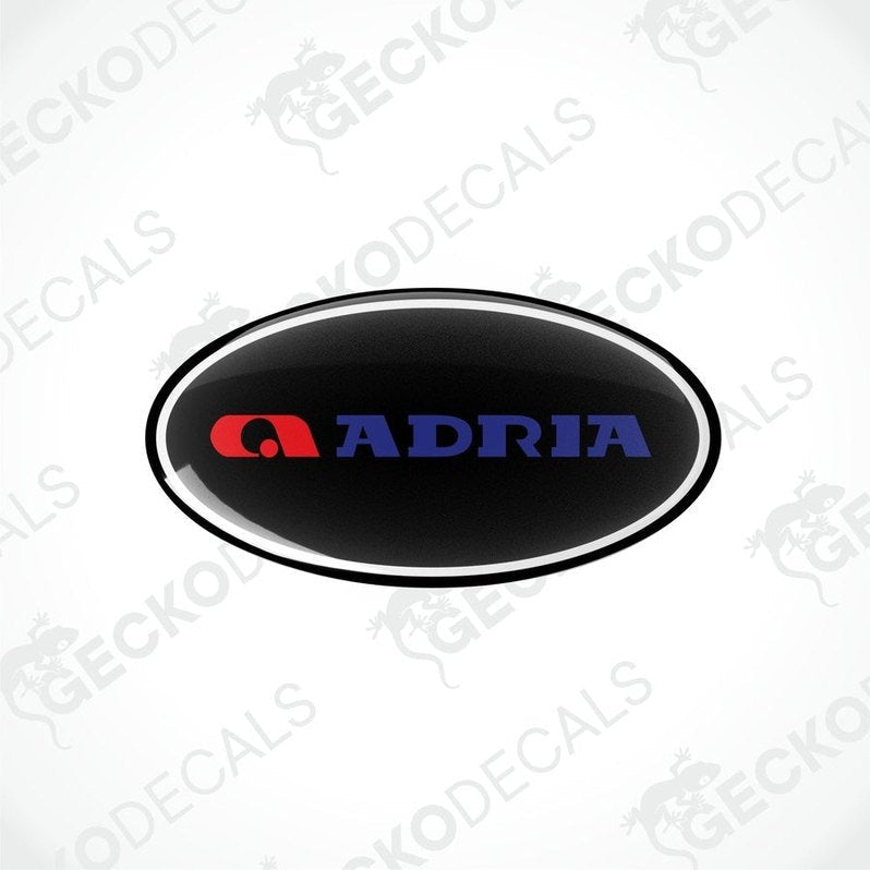 Single ADRIA oval epoxy decal featuring domed glossy black surface
