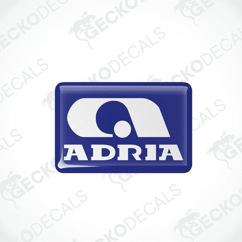 Blue ADRIA vinyl decal with glossy domed polyurethane coating