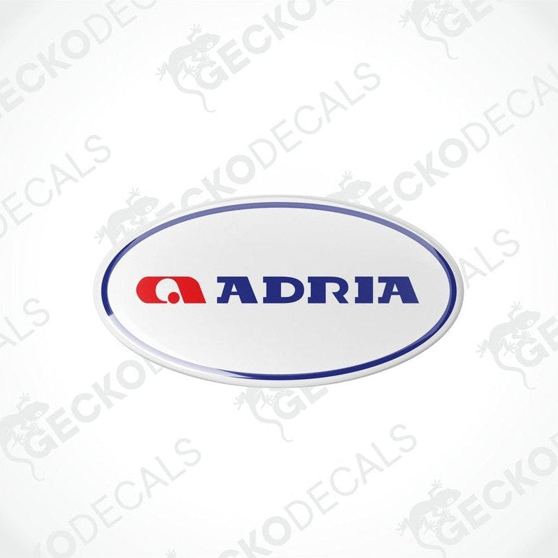 ADRIA epoxy resin decal with domed glossy finish and blue border