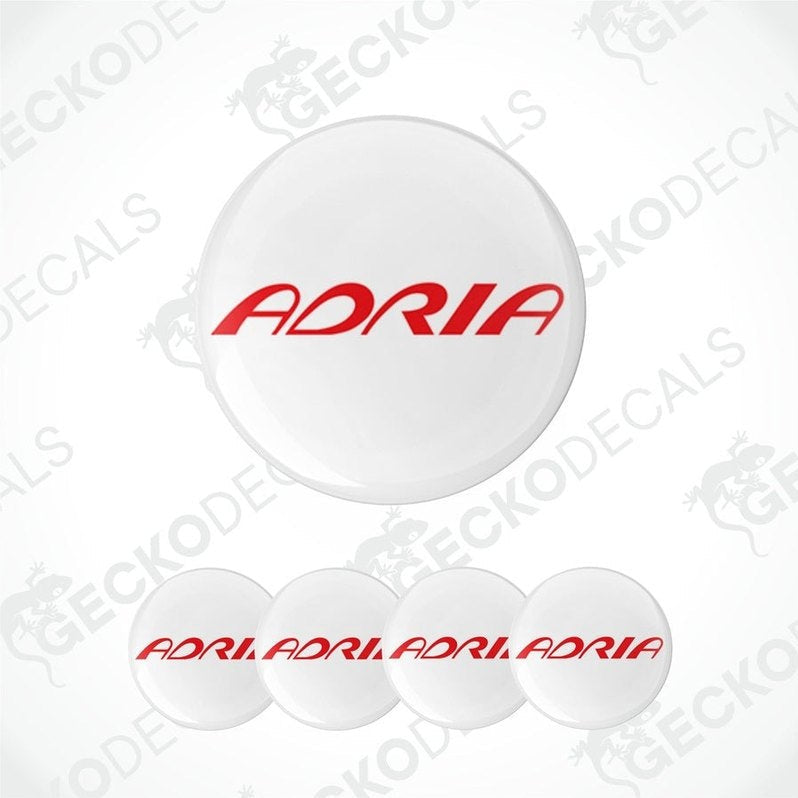 Set of Adria brand decal stickers on a white background