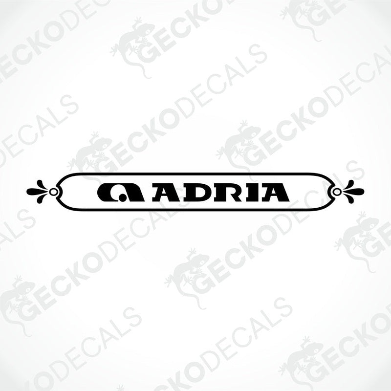 Black ADRIA caravan rear decal sticker with stylized A logo on transfer paper