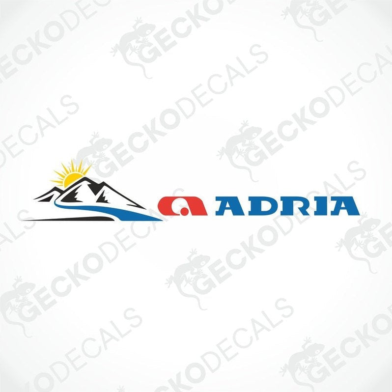 Close-up of ADRIA Sunshine Mountain decorative sticker with mountain silhouette and blue wave design