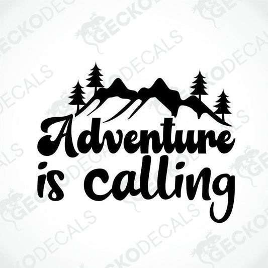 Black Adventure is calling die cut decal with mountain and pine trees silhouette on transfer paper