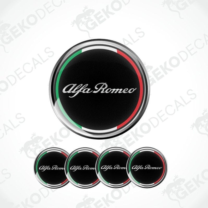 Alfa Romeo logo decal with black background and red and green border on a white background.