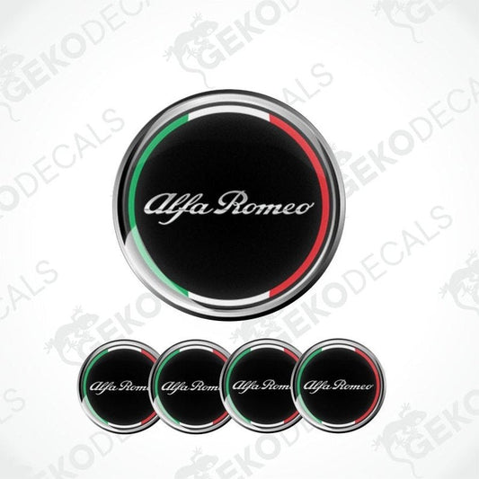 Alfa Romeo logo decal with black background and red and green border on a white background.