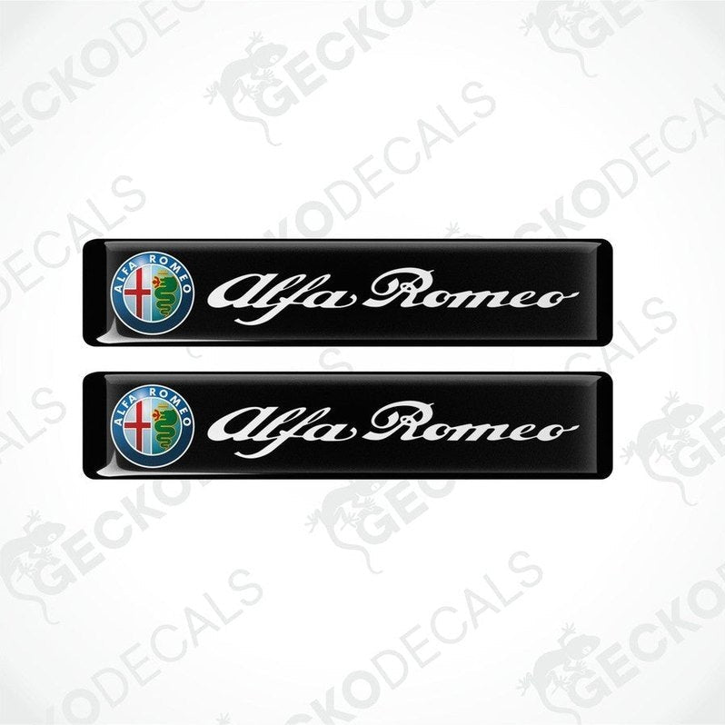Two black vinyl stickers with the Alfa Romeo logo in white.