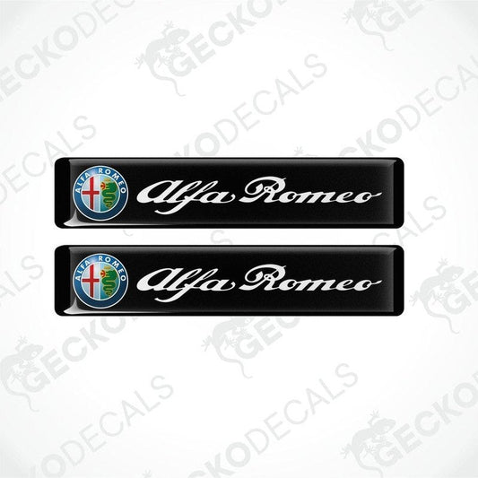 Two black vinyl stickers with the Alfa Romeo logo in white.