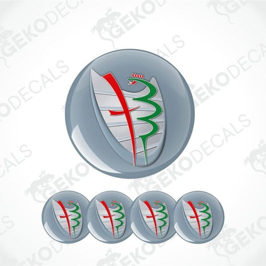 Set of Alfa Romeo logo decals on a white background with 'Geckodecals' branding.