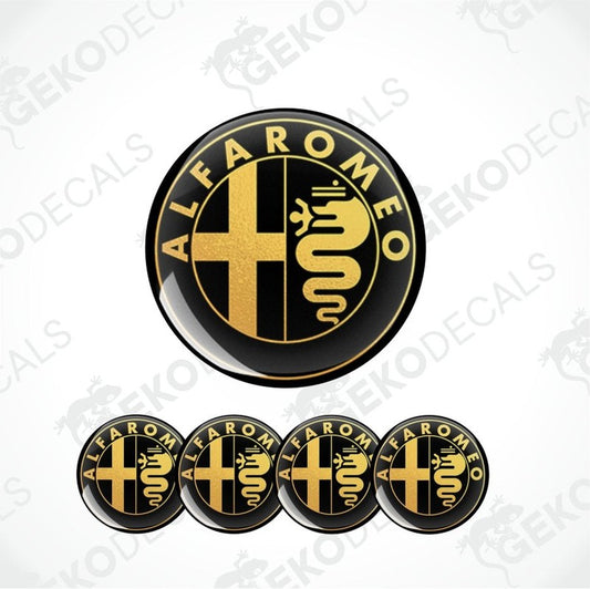 Alf Romeo logo decal with gold emblem on black background