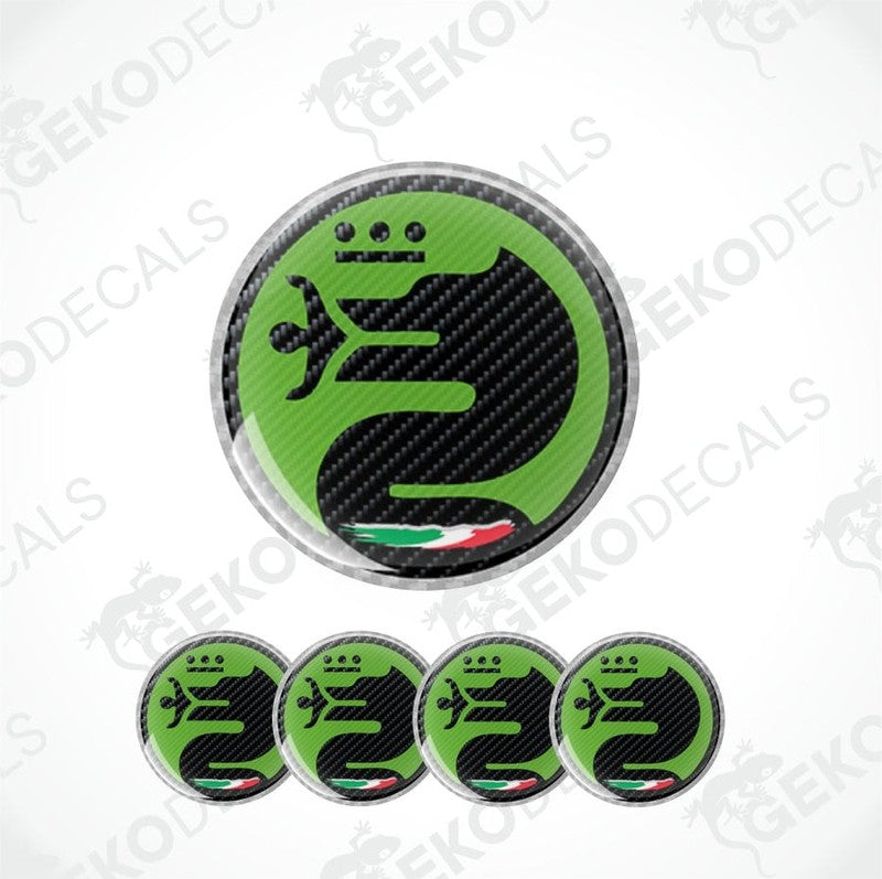 Set of green and black decals with a logo on a white background.