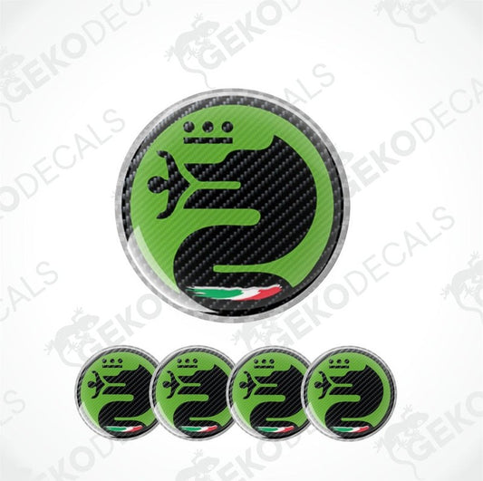 Set of green and black decals with a logo on a white background.