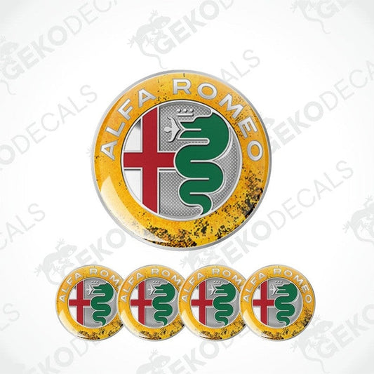 Alfa Romeo logo with a distressed yellow border on a white background