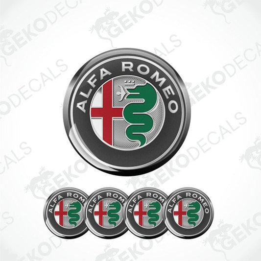 Alfa Romeo logo and multiple decal options on a white background