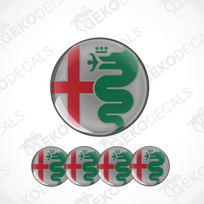 Set of Alfa Romeo logo decal stickers on a white background with 'Geckodecals' branding.