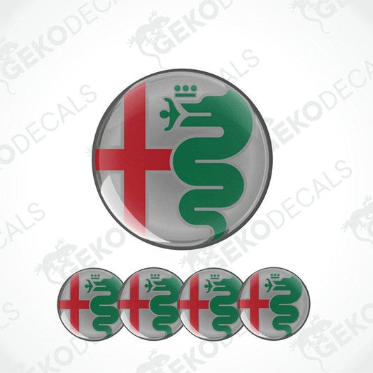 Set of Alfa Romeo logo decal stickers on a white background with 'Geckodecals' branding.