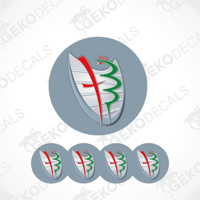 Set of car decals with a logo on a gray background