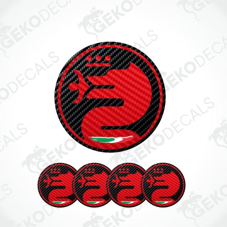 Red and black logo with a design resembling a fish on a white background, featuring the brand 'Geckodecals'.