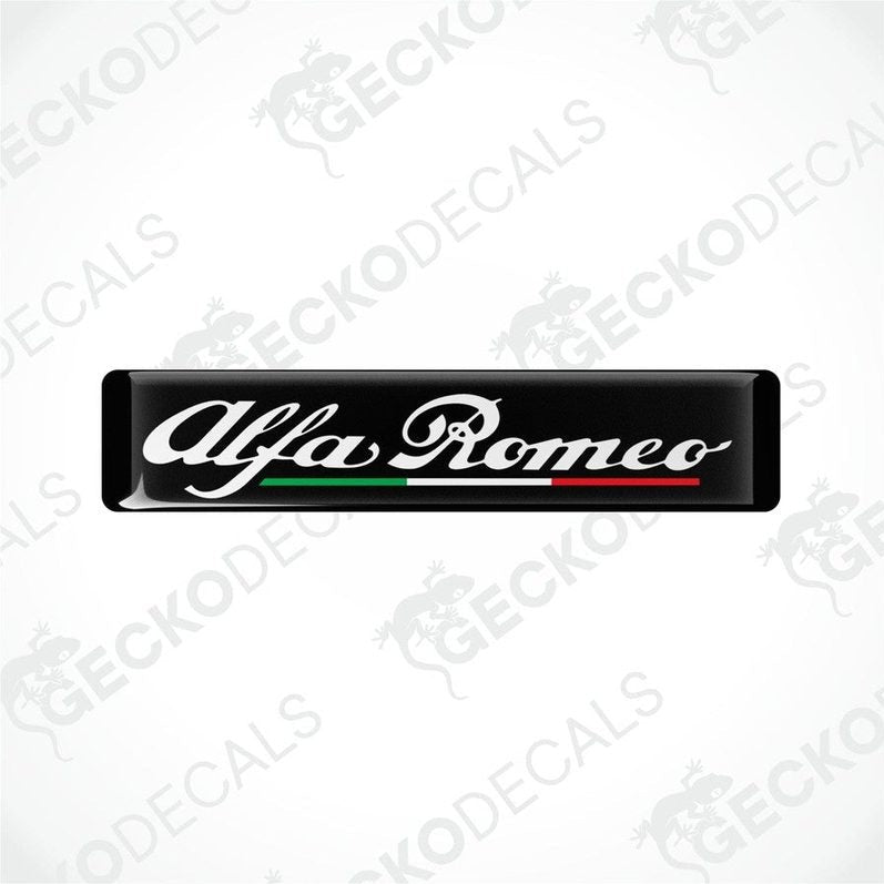Black vinyl stickers with the Alfa Romeo brand logo and red, white, and green stripes.