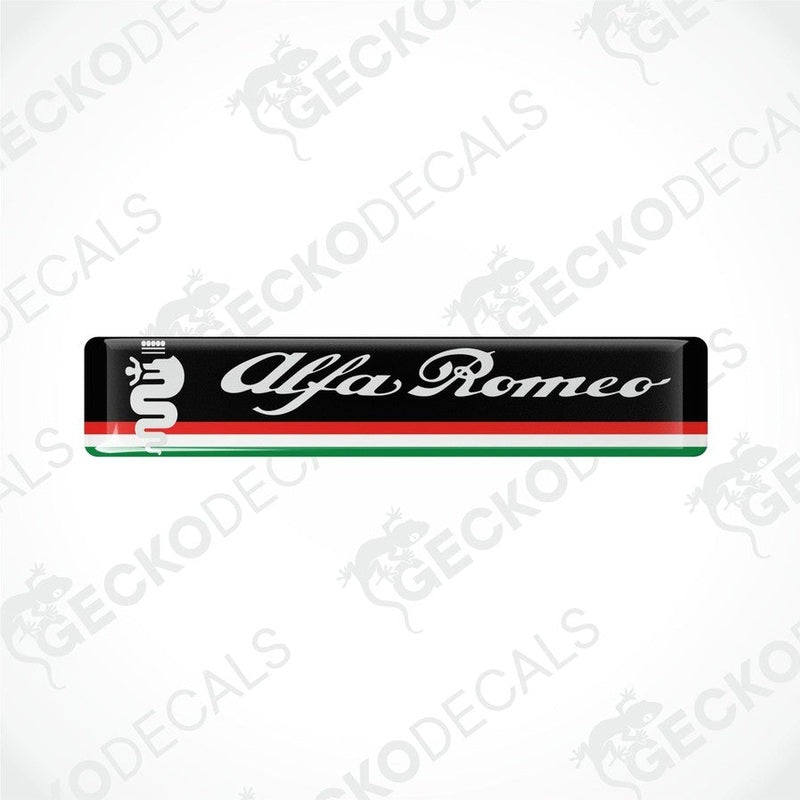 Black vinyl stickers with the Alfa Romeo brand logo and a green, white, and red stripe design.