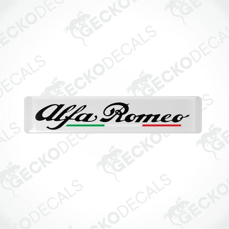 White vinyl stickers with the Alfa Romeo brand logo and red, white, and green stripes.