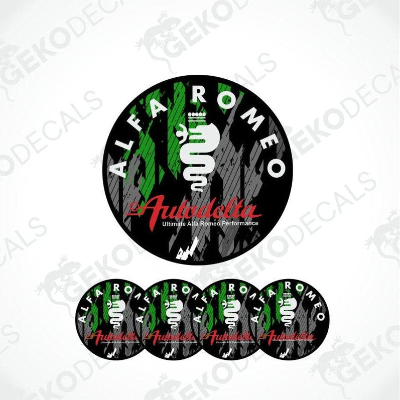 A set of round car decals featuring the Alfa Romeo Mito Racing logo in green and white.