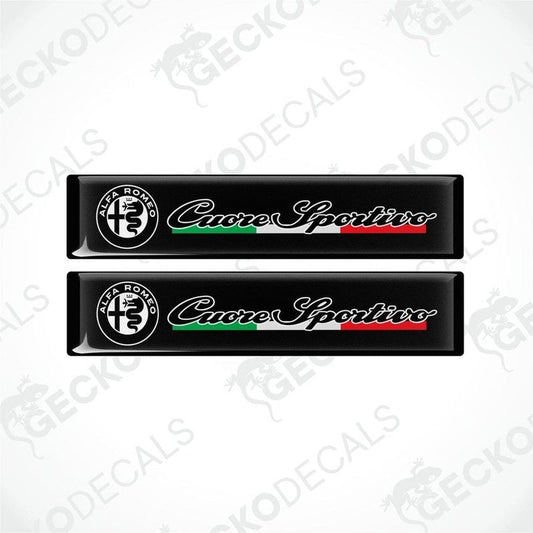Two black vinyl stickers with the text 'ALFA ROMEO CUORE SPORTIVO' and the Italian flag colors.
