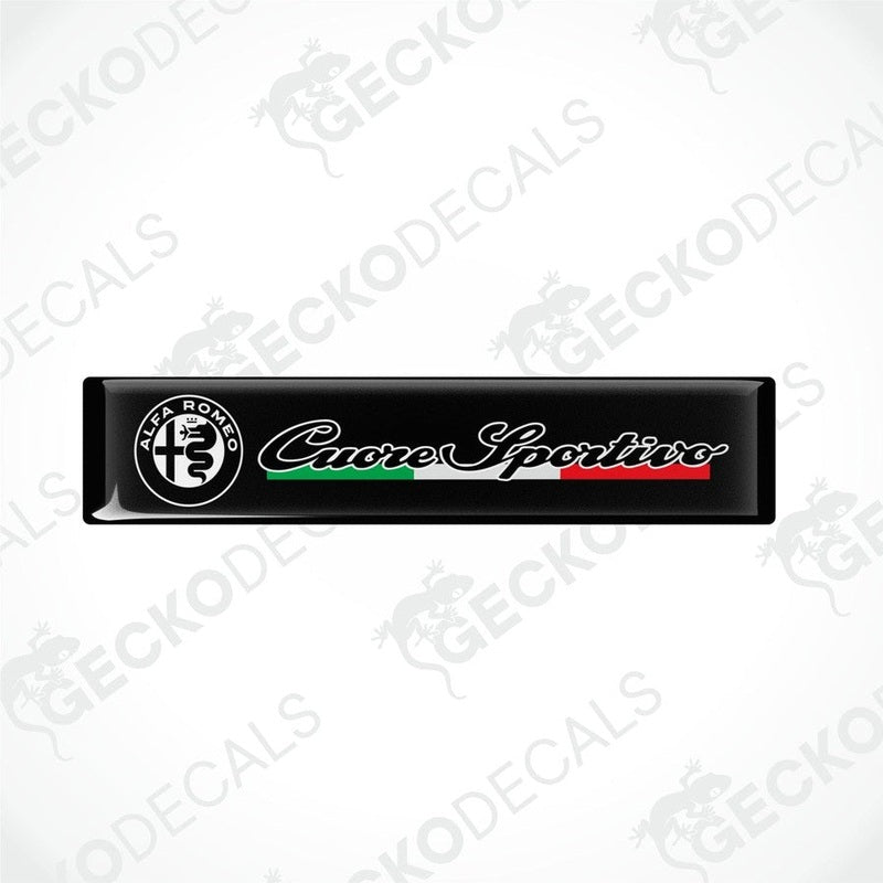 Two black vinyl stickers with the text 'ALFA ROMEO CUORE SPORTIVO' and the Italian flag colors.