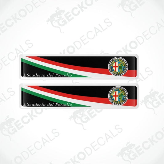 Two vinyl decals with a polyurethane coating featuring the 'Scuderia del Porrello' logo and red, green, black color scheme.