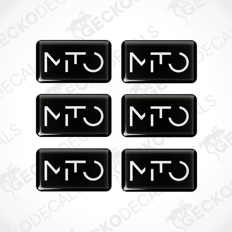 A set of six black vinyl decals with the 'MTO' logo in white.