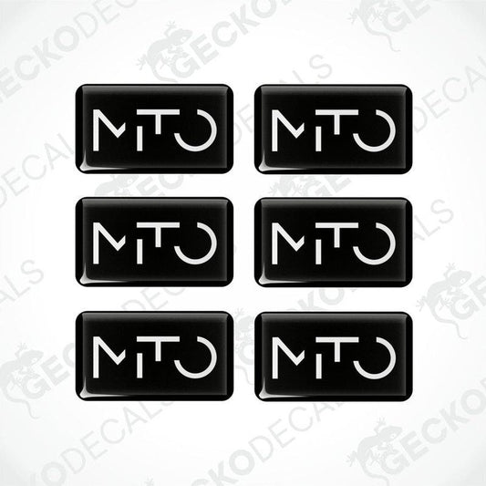 A set of six black vinyl decals with the 'MTO' logo in white.