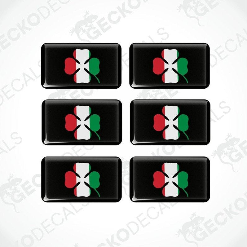 Set of six Alfa Romeo logo vinyl stickers in the colors of the Italian flag.