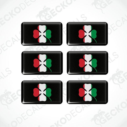Set of six Alfa Romeo logo vinyl stickers in the colors of the Italian flag.