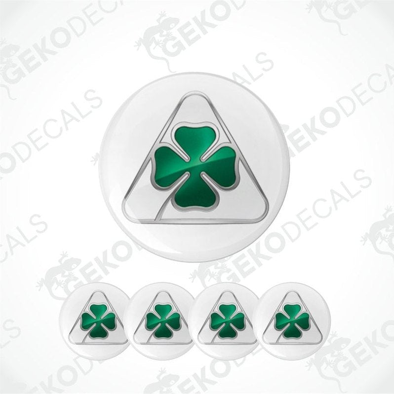 Green four-leaf clover design on a white background with 'Geckodecals' branding.