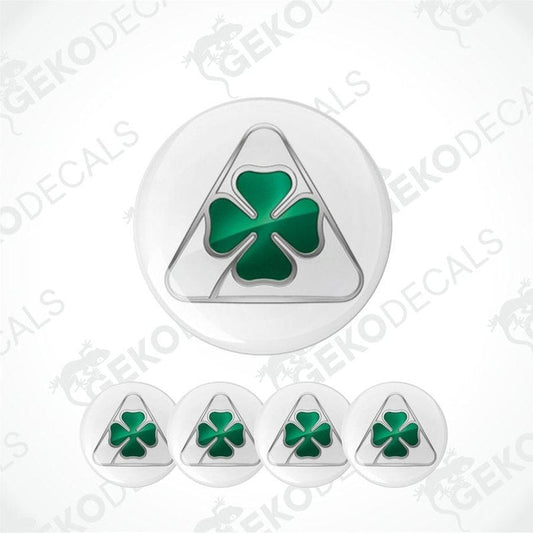 Green four-leaf clover design on a white background with 'Geckodecals' branding.