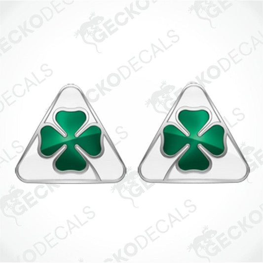 A pair of green four-leaf clover decals, typically associated with the ALFA ROMEO Quadrifoglio logo.