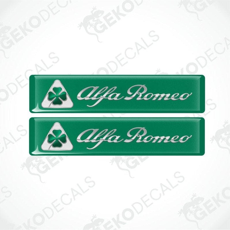 Two Alfa Romeo car decals on a white background with 'Gecko Decals' branding.