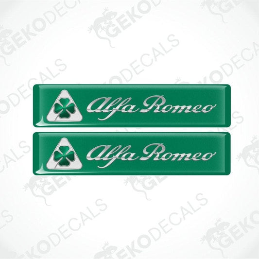 Two Alfa Romeo car decals on a white background with 'Gecko Decals' branding.