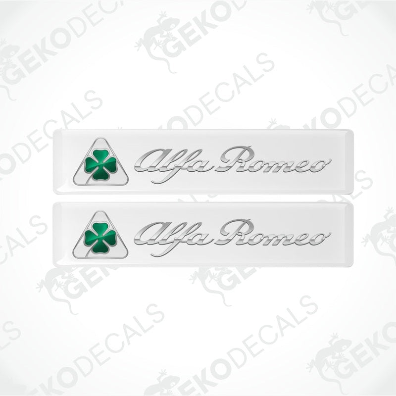 Two Alfa Romeo logo decal stickers on a white background with 'Geckodecals' branding.