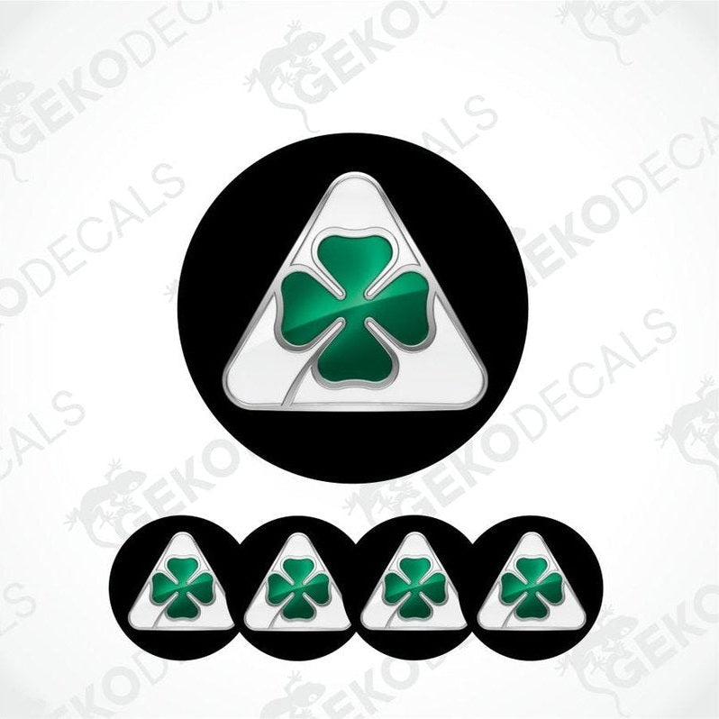 Set of green clover leaf designs on a white background with 'Geckodecals' branding.