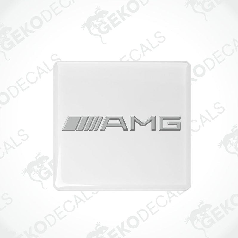 AMG vinyl decal with domed epoxy resin coating and metallic silver logo